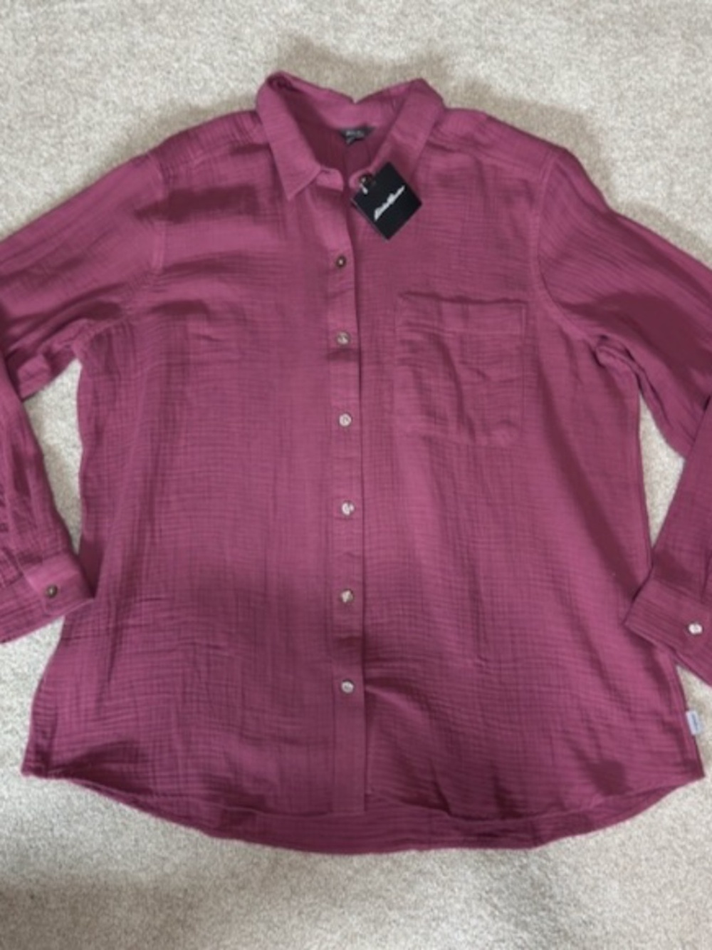 Eddie Bauer Cotton Gauze Carry On Long Sleeve Button Down Shirt Claret XL NWT